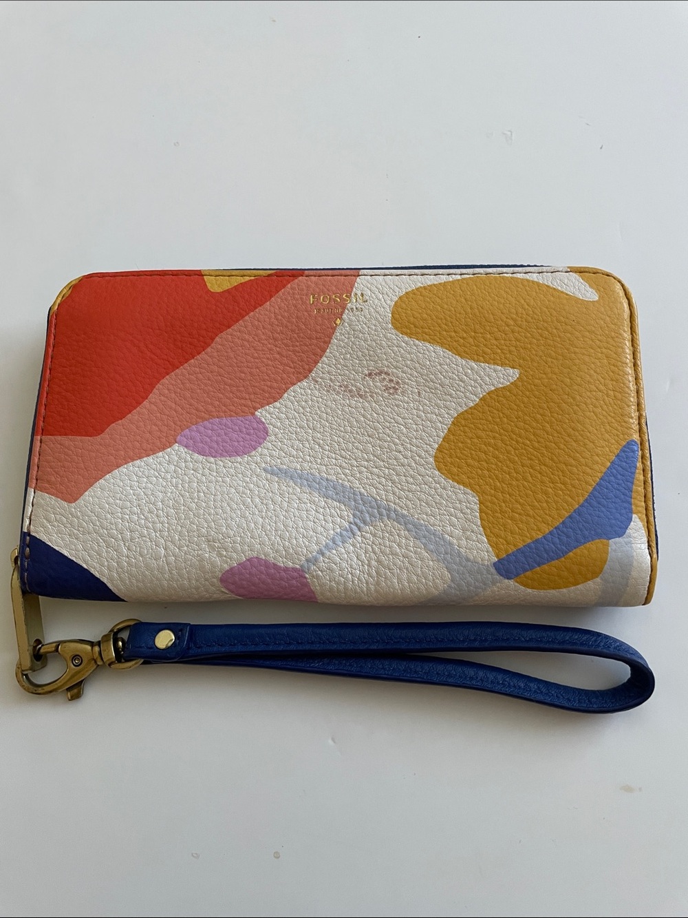 Fossil Sydney Zip Around Wristlet Wallet with Blue Strap